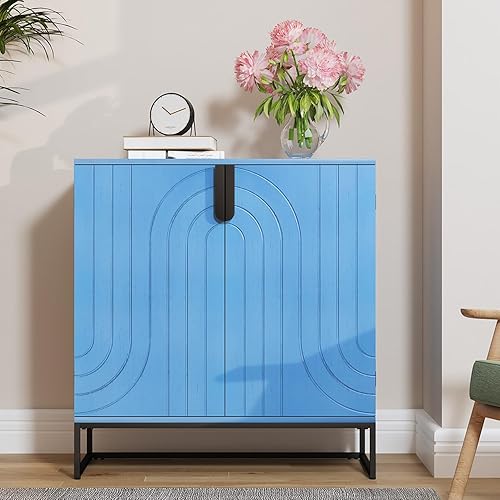 HLR Sideboard Buffet Cabinet with Storage, Modern Accent Cabinet Adjustable Shelves Wooden Storage Cabinets for Kitchen, Dining Room, Living Room, Coffee Bar, Garage, Entryway, Antique Blue