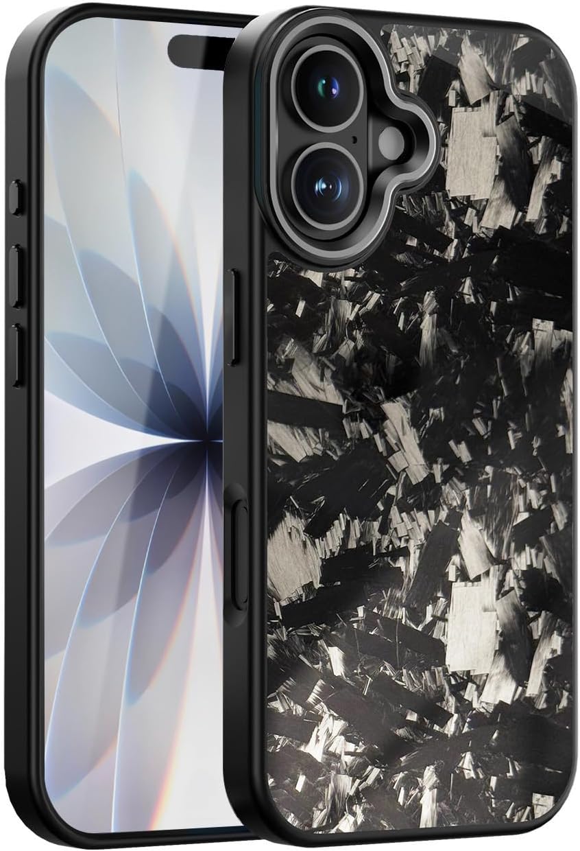 Flux Series Genuine Forged Carbon Fiber Case for iPhone 17, Built-in Magnets, Compatible with MagSafe, Military Grade Drop Protection, Shockproof Phone Cover - Glossy Black