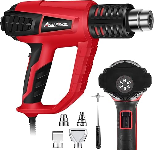 AVID POWER Pistola de calor de 1500 W con velocidad variable, pistola de aire caliente de 122  a 1022 , 3 ajustes de temperatura, cinco accesorios