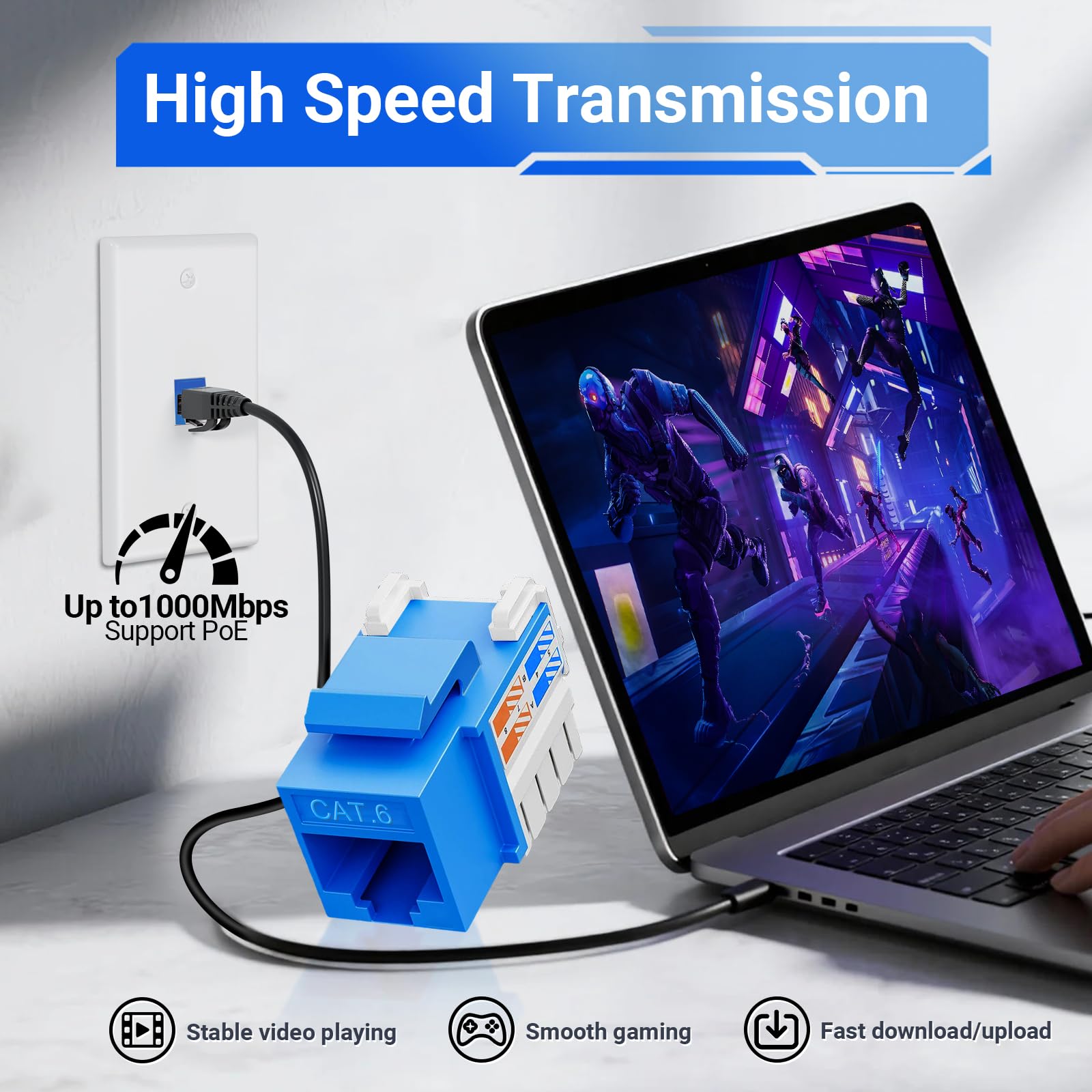25 x gniazdo Keystone Cat 6 RJ45 10 Gb/s, złącza Keystone Cat6, niebieskie złącze modułowe Ethernet z narzędziem do wiercenia i uchwytem do panelu