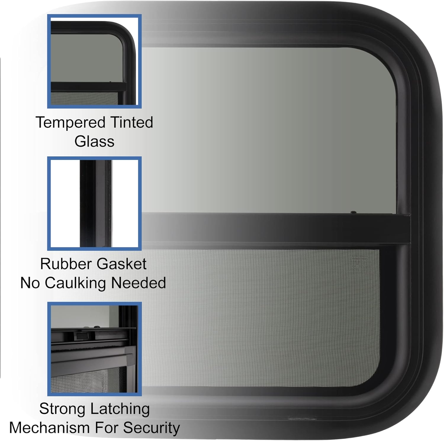 RecPro RV Window | 18" W x 18" H | Teardrop Vertical Slide | RV Window Replacement | Made in USA | Optional 1 1/2" Trim (With Trim Ring, One Window)