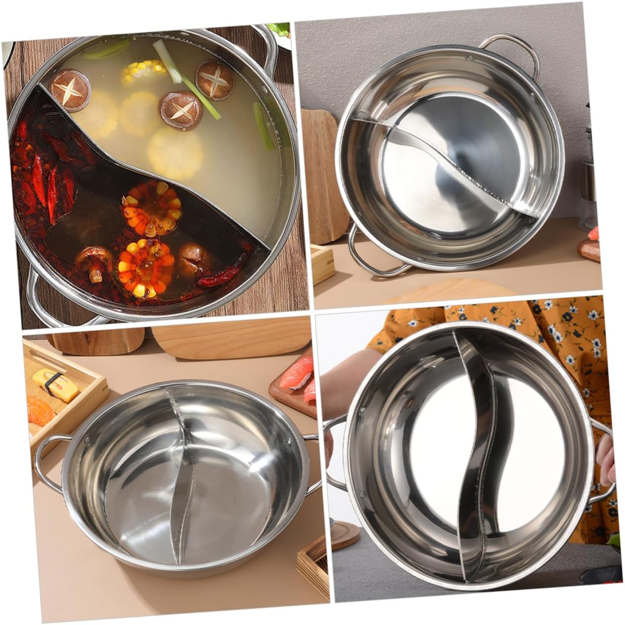 Stainless Steel Dual Flavor Hot Pot with Divider Soup Cooking Pot for Home -efficient Design for Multiple Dishes Easy to Clean Portable Cooking