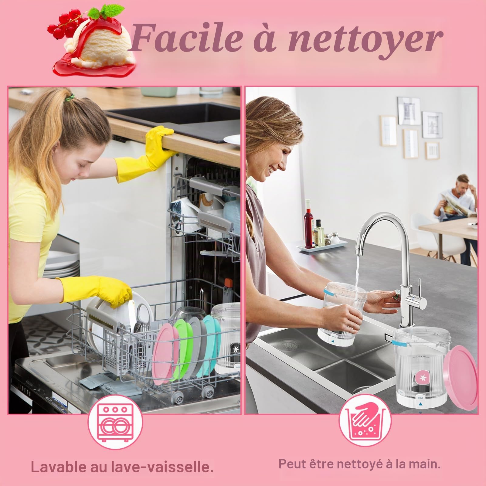 Récipients à pinte de rechange pour machines à crème glacée Ninja Swirl NC700UK - Passe au lave-vaisselle - 473,6 g - Bleu + rose + vert + gris