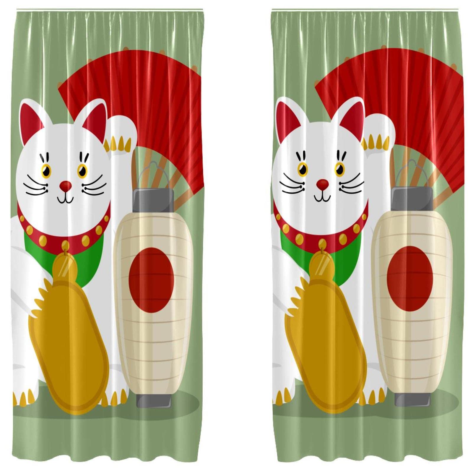 Rideaux décoratifs japonais Lucky Cat | Voilages fins haut de gamme 139x213 cm