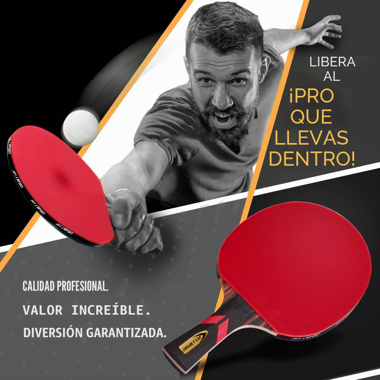 Palas de Ping Pong Profesional, Raqueta Ping Pong ITTF Contrachapado de 9 Capas - Esponja Altamente EláStica -Mango Confortable FL - Goma Aprobada por ITTF -JOYJ