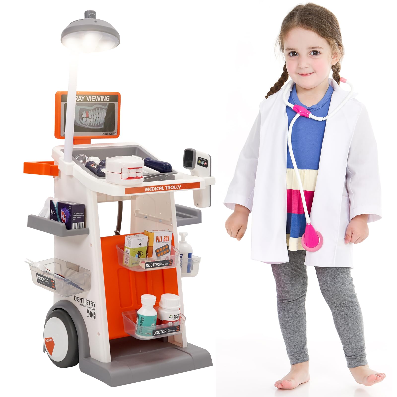Set di 26 giocattoli medici per bambini, giocattolo dentista con luci, grafico occhi, termometro, stetoscopio, gioco di ruolo per bambini