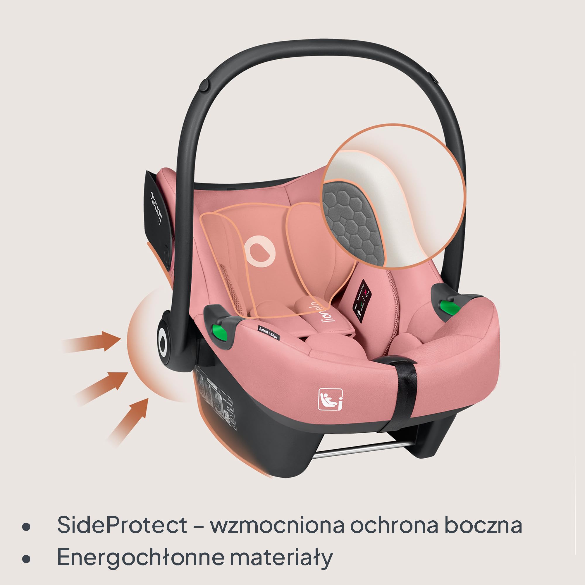 LIONELO ASTRID i-Size SET Dziecięcy Fotelik Samochodowy z Bazą 40-87 cm Nosidełko dla niemowląt Montaż ISOFIX, 3-Punktowe Pasy Ochrona Boczna, Wkładka Dri-Seat, i-Size R129