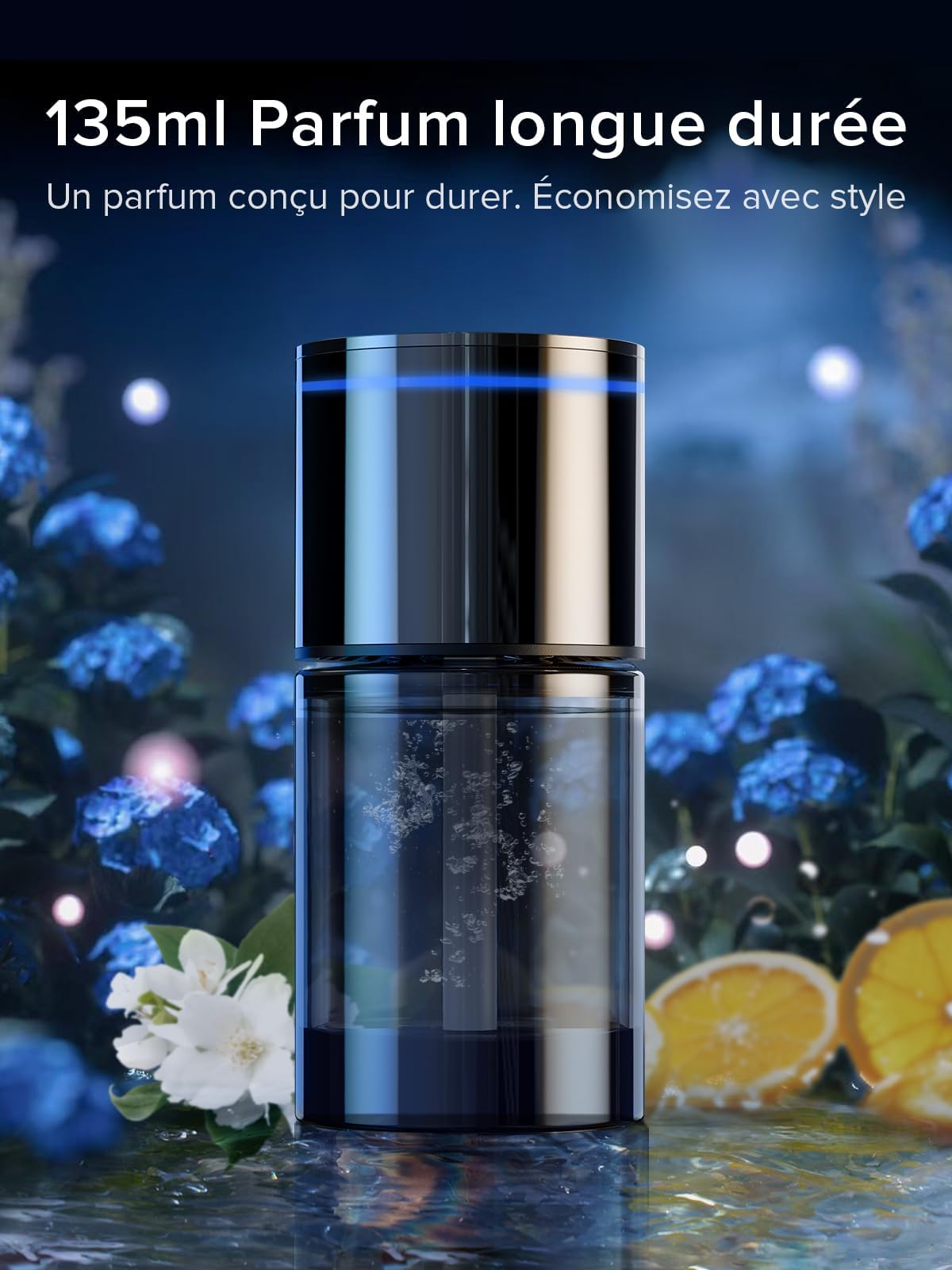 Desodorisant Voiture Ceeniu CF3, 135ml Parfum Naturel, Dure 4-8 Mois, Lumière Ambiante Silencieuse, Concentration Réglable, Auto On/Off, Batterie Intégrée, Car Air Freshener, Vacances Romaines