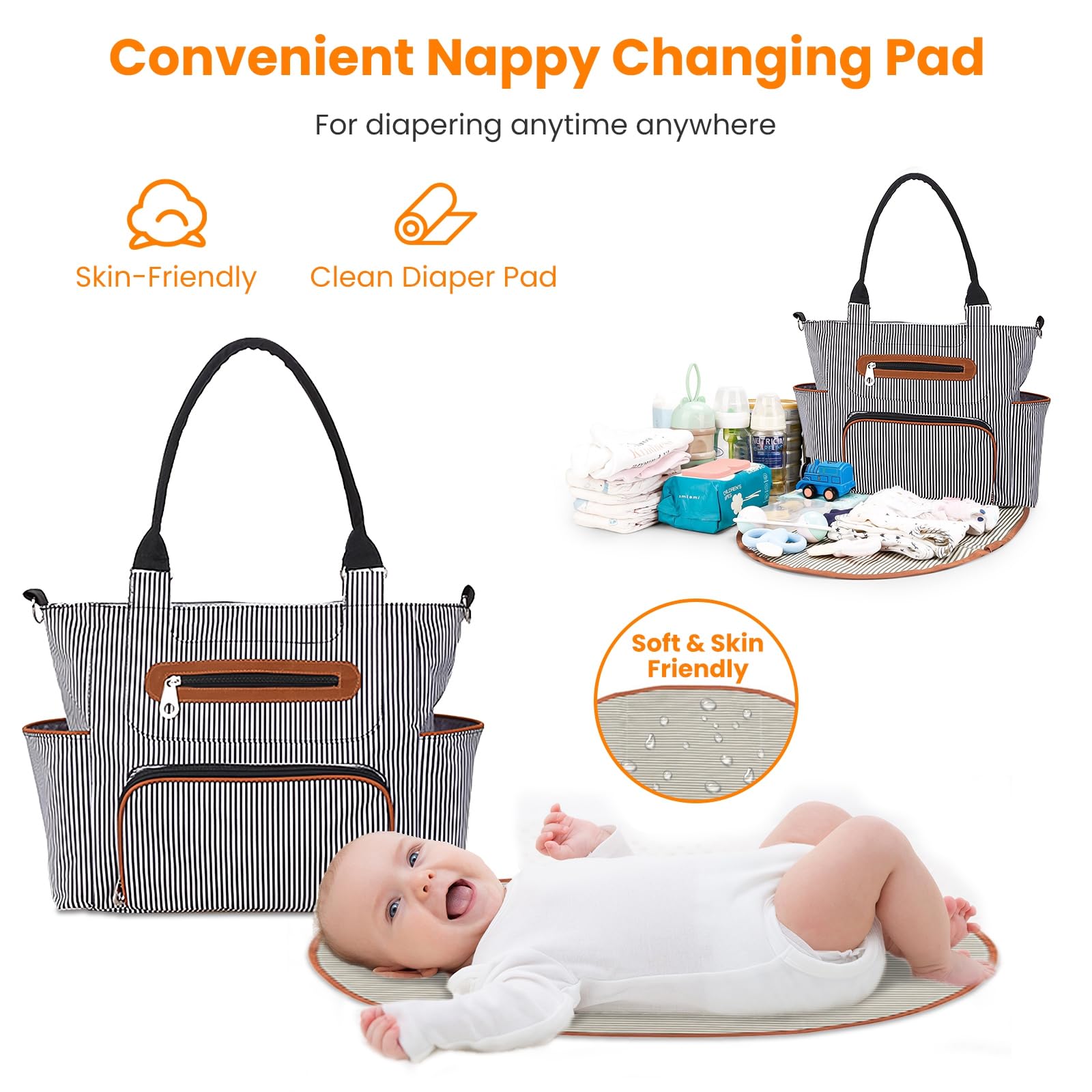 Moclever 8PCS Wickeltasche Tote Set, Baby Essentials Baby Tasche Multifunktionale Windel Wickeltaschen mit Flasche Tasche Mesh Tasche