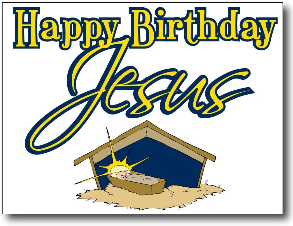 VictoryStore Yard Sign Outdoor Lawn Decorations: "Happy Birthday Jesus" Manger Scene Outdoor Lawn Sign, 18 Inches by 24 Inches, Stakes Included