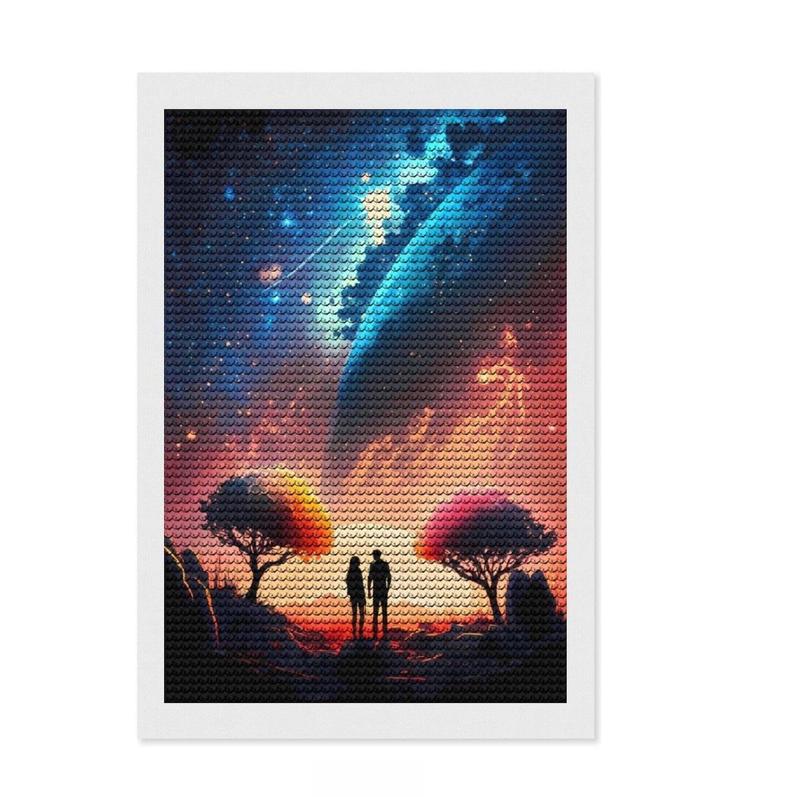 Junmoney Galactic Twilight Couple Diamond Painting Set 8"x12", Easy to Enjoy, Easy Handmade Project, Boho Decor, Birthday Gift, Stress Relief Craft
