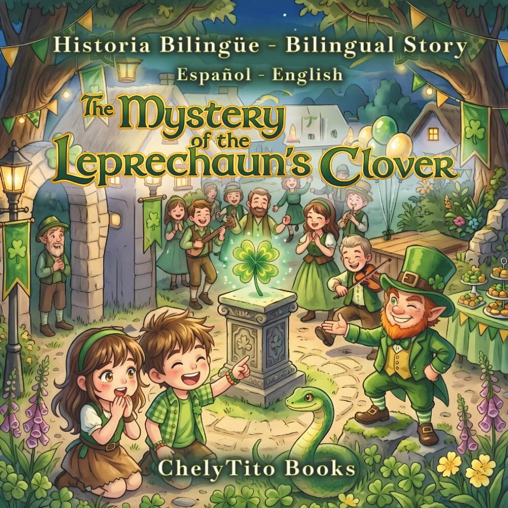 The Mystery of the Leprechaun's Clover. A Bilingual Story in Spanish and English. Includes a Vocabulary List and Images for Coloring.: Saint Patrick's ... by the color green and shamrocks.