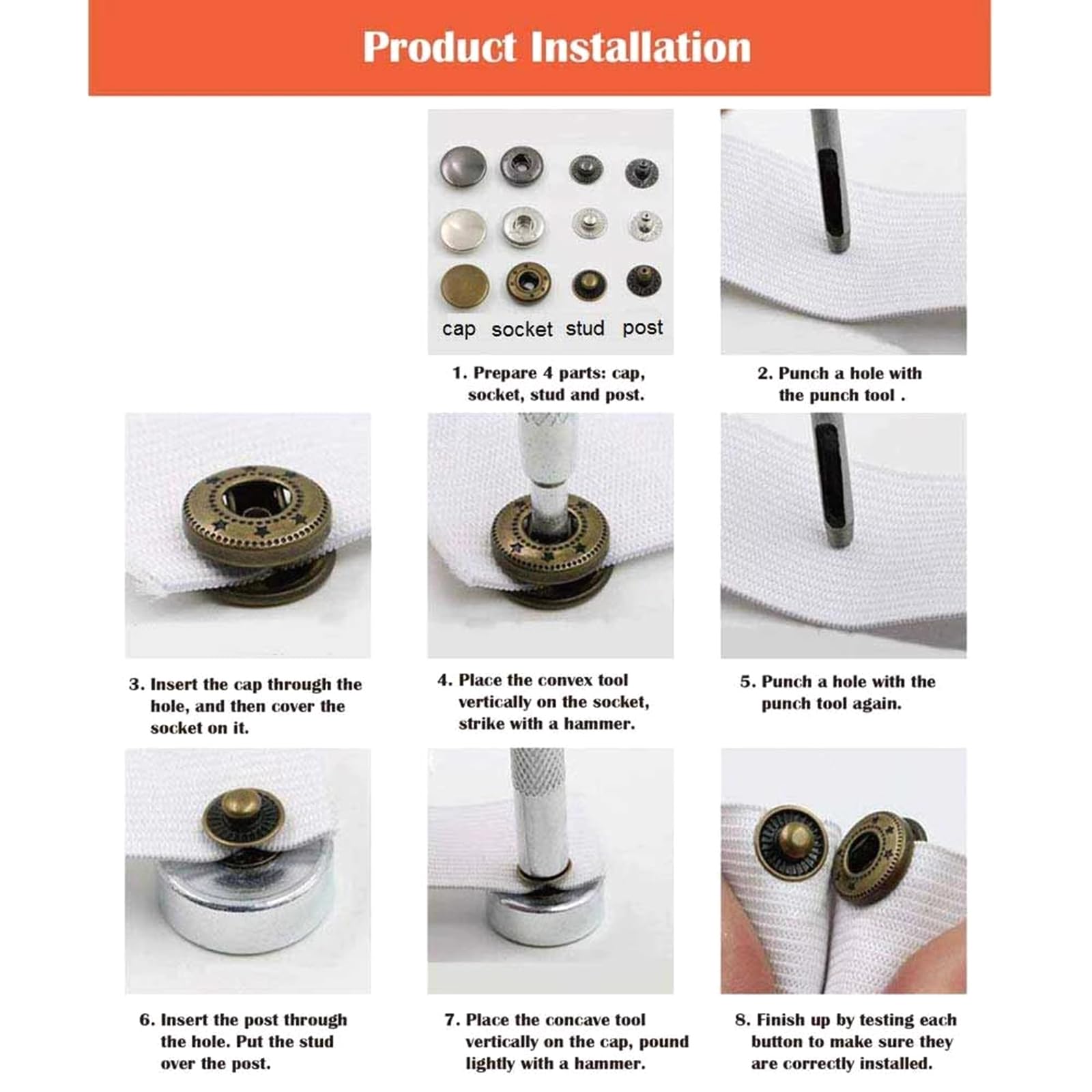 Kit di bottoni a pressione da 12,5 mm, senza bisogno di cucire, bottoni a pressione in metallo rimovibili, bottoni decorativi per vestiti in pelle da 12,5 mm, bottoni a pressione in metallo per