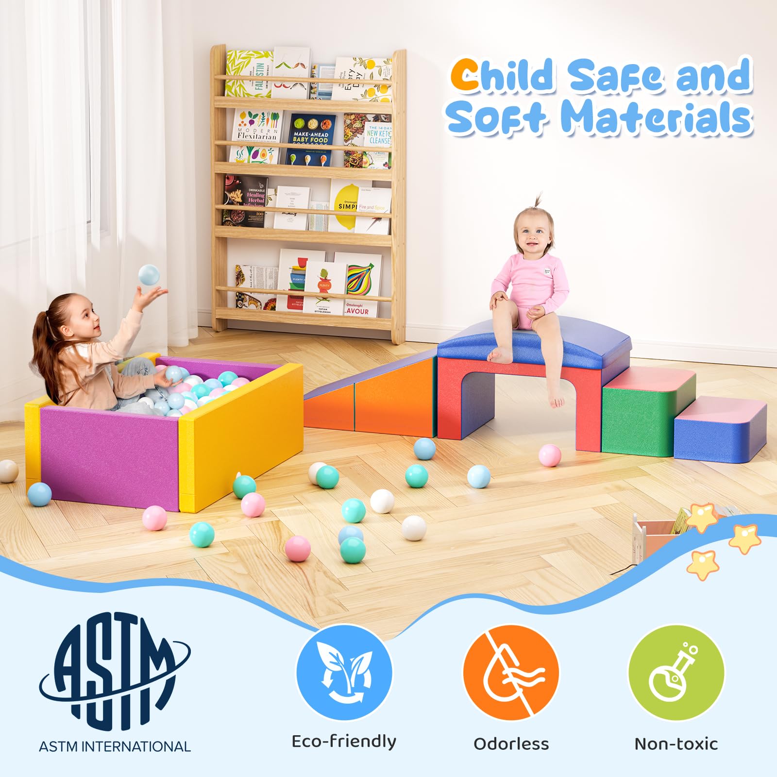 Lischwert Schaumstoff Bausteine Kinder Softbausteine Klettern Riesenbausteine Motorik Großbausteine Kinder Montessori Spielzeug, Waschbare Hülle für Indoor-Spaß, Baby Soft Playset (JM-Bällebad-Farbe)