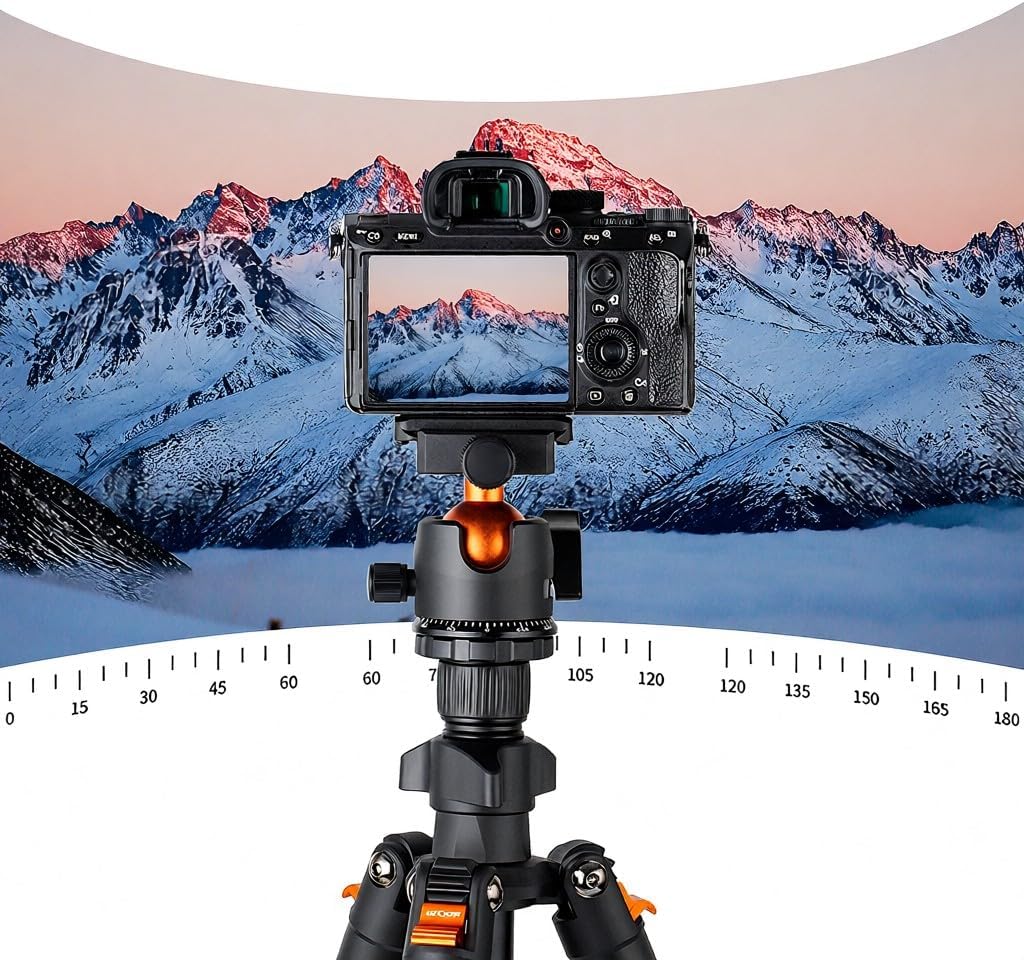 Portable Aluminum Alloy Travel Tripod with 360 Rotatable Reversible Center Column 8kg Load Capacity Carrying Bag for Cameras Projectors and Telescopes