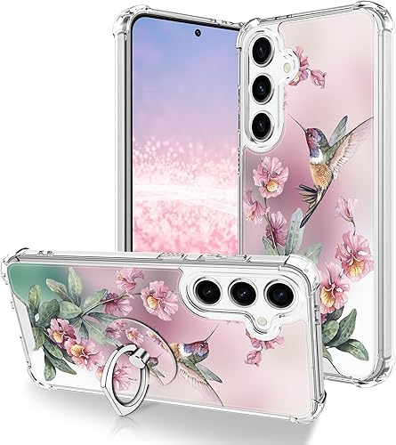 Miniatura 8 de OOK Funda transparente compatible con Samsung Galaxy S23 Ultra 5G, patrón de colibrí rosa, flexible, a prueba de golpes, antiarañazos, cubierta