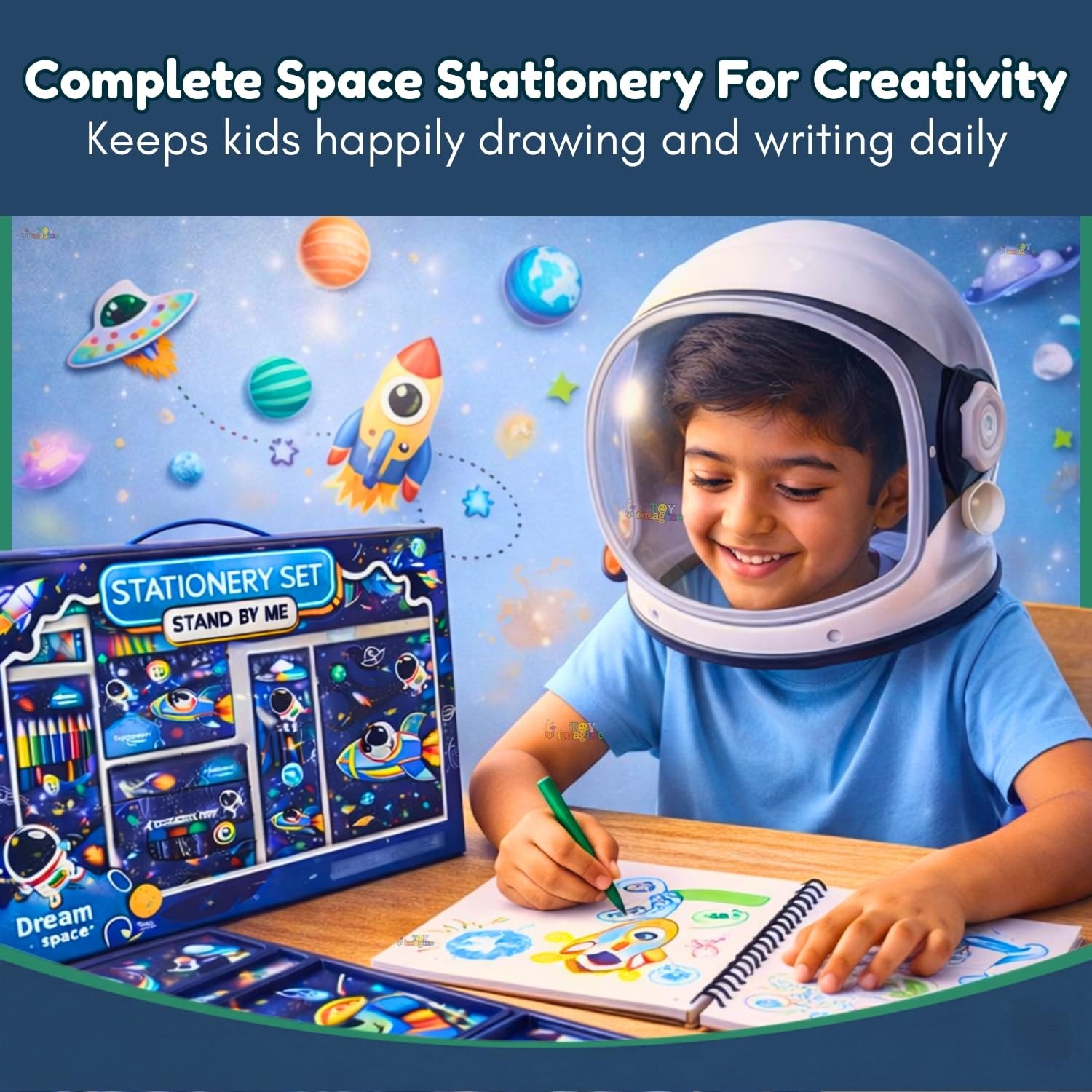 Toy Imagine Dream Space Stationery Kit 41 Pcs - Ideal Gifts for Girls with Notepad, Color Pens, Crayons, and More | Kit for School Essentials | Perfect Value Pack 1