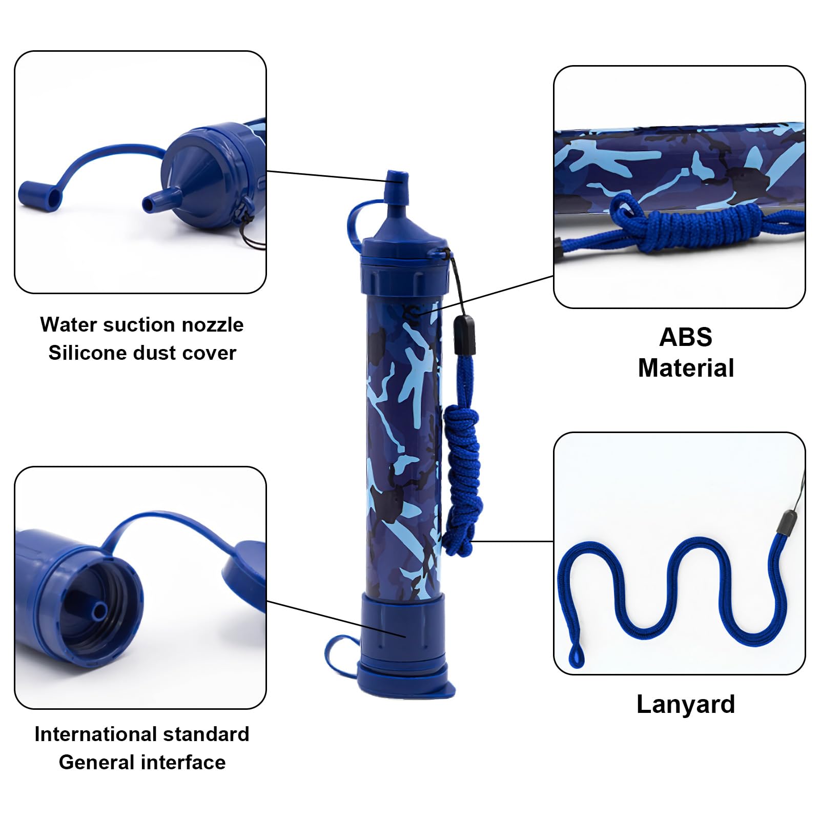 Paille filtrante à eau, système de filtration d'eau personnel portable pour camping, randonnée, voyage, facile à utiliser, léger, équipement de survie d'urgence