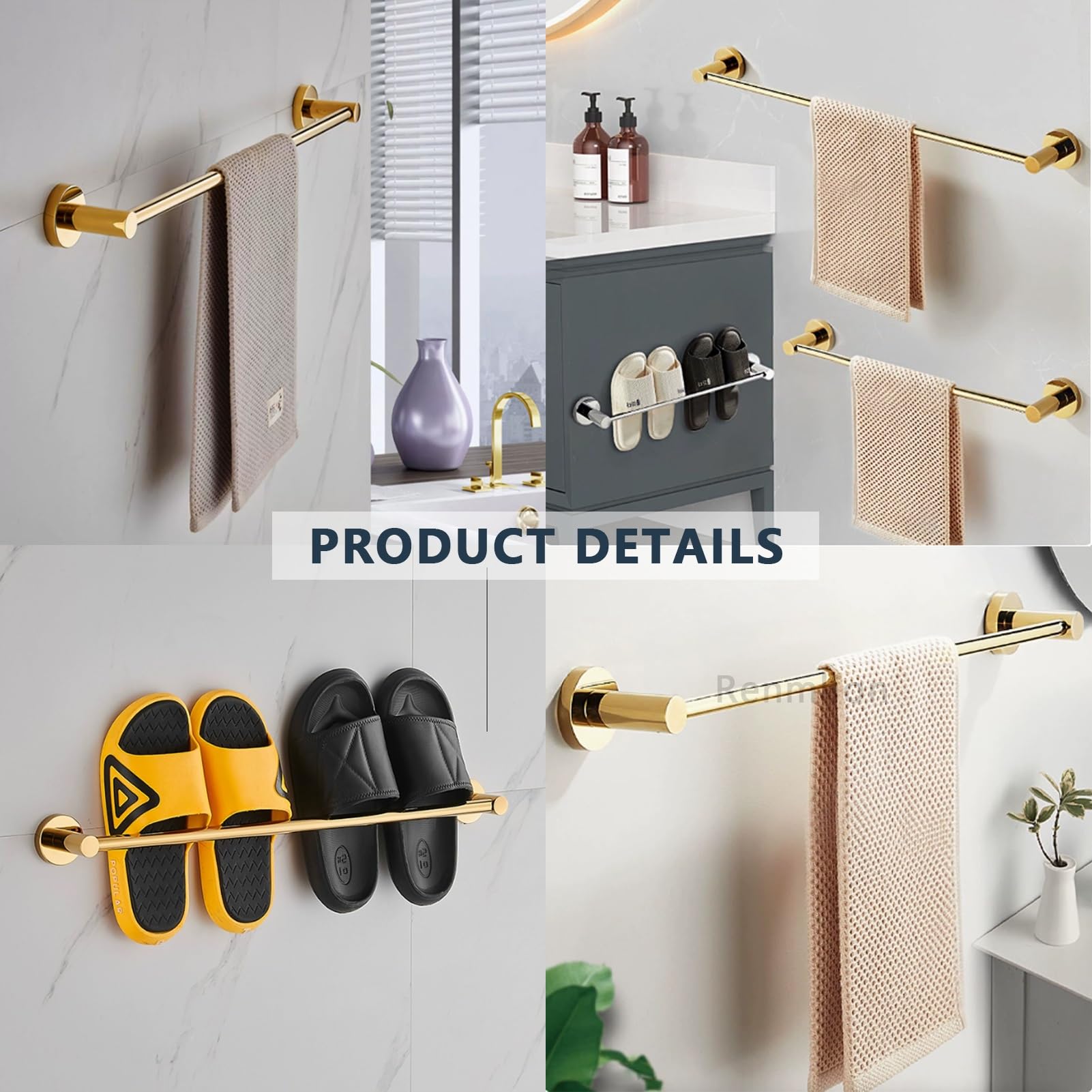 Portasciugamani A Parete In Acciaio Inox, Finitura Oro Lucido, Barra Singola Da 70 Cm, Per Bagno E Cucina, Facile Installazione