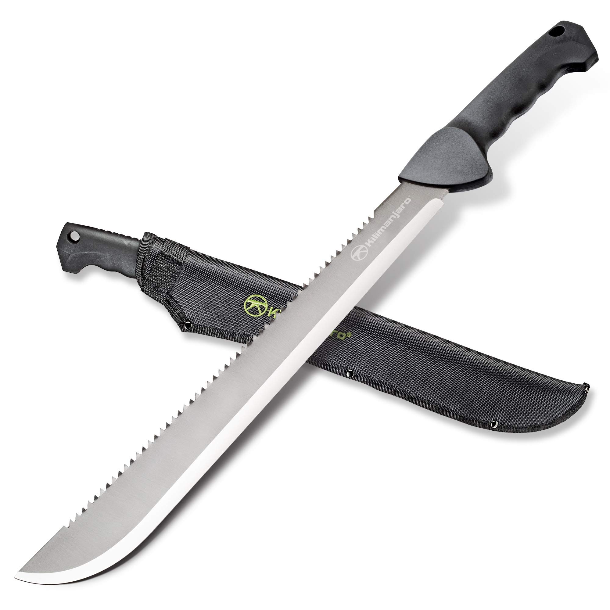 Kilimanjaro 21 Inch Stainless Steel Machete with Serrated Back and Black Finish, Outdoor Survival, Cutting, Hiking, Camping, Outdoor Adventures - 910040