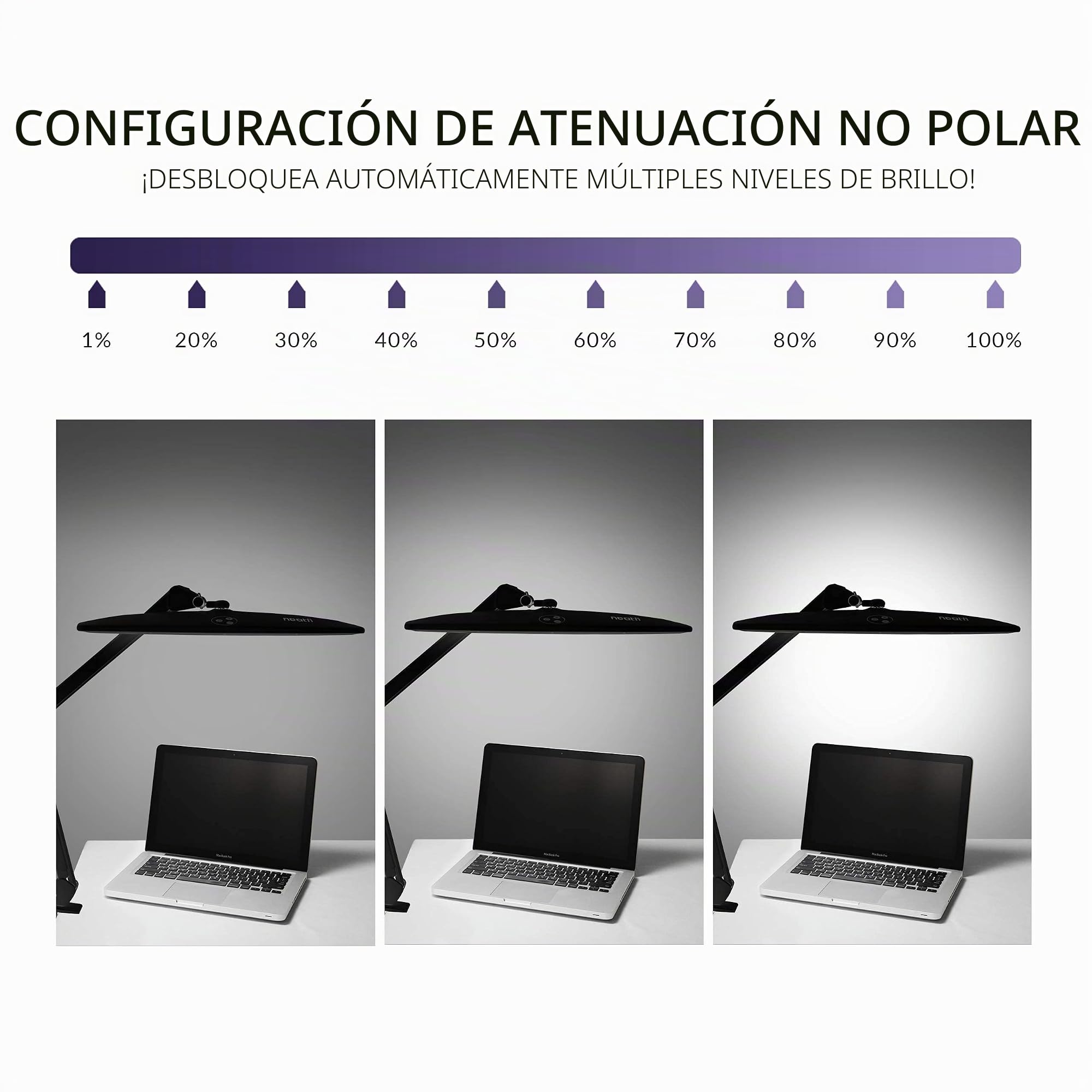 Neatfi Elite HD XL Lámpara de Escritorio – 1,600 Lúmenes, Cabezal Ancho de 58 CM, Luz de Día 6500K | Regulación Continua, Ajustable | Oficina, Estudio y Espacio de Trabajo en Casa (Negro)