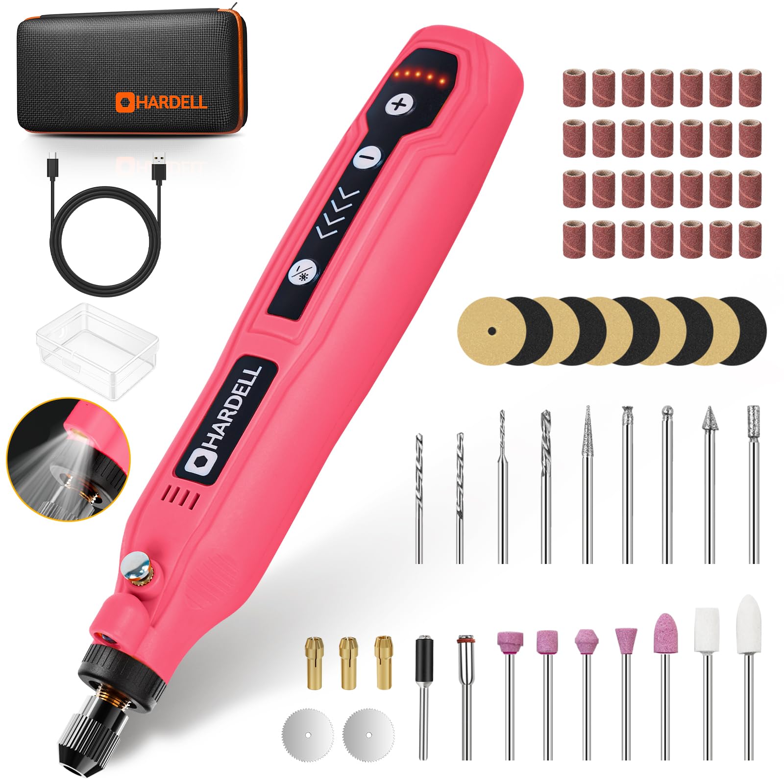 HARDELL Mini Cordless Rotary Tool, 5-Speed 3.7V rechargeable Rotary Tool Kit with 61 Accessories, USB Charging Multi-Purpose Power Tool for Sanding, Polishing, Drilling, Etching, Engraving, DIY Crafts