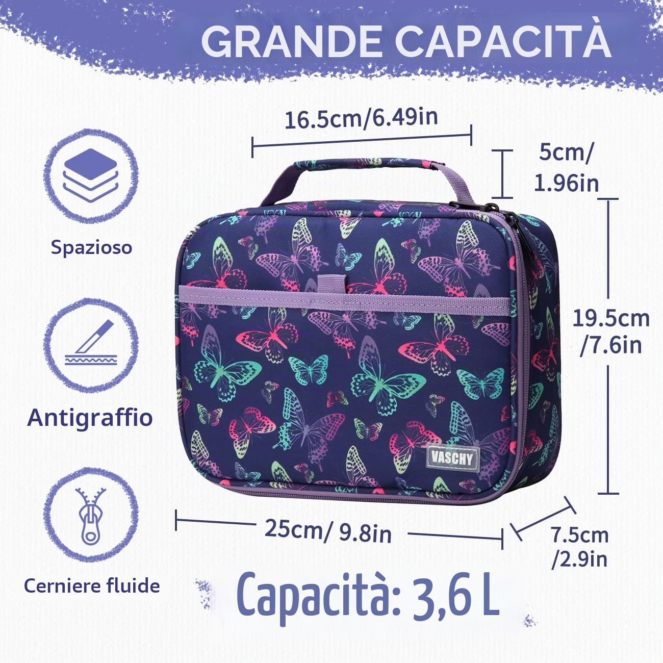 VASCHY Astuccio Grande, Astucci Grandi Capacità per Bambina Astuccio Scuola Astuccio Portapenne con Cerniera per Cancelleria Astuccio Matite Astucci Ufficio Lavoro Farfalle Viola