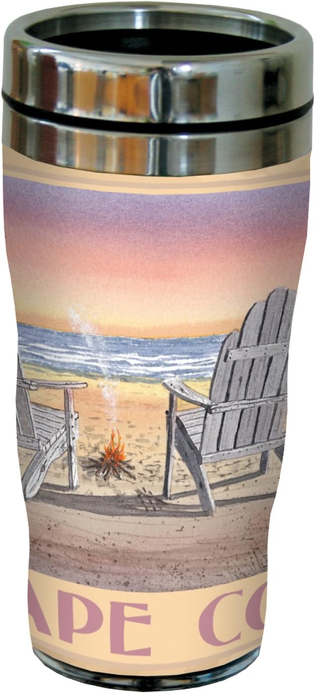 Tree-Free Greetings sg23011 Coastal Cape Cod Beach Chairs by David Bartholet Stainless Steel Sip 'N Go Travel Tumbler, 16-Ounce, Multicolored
