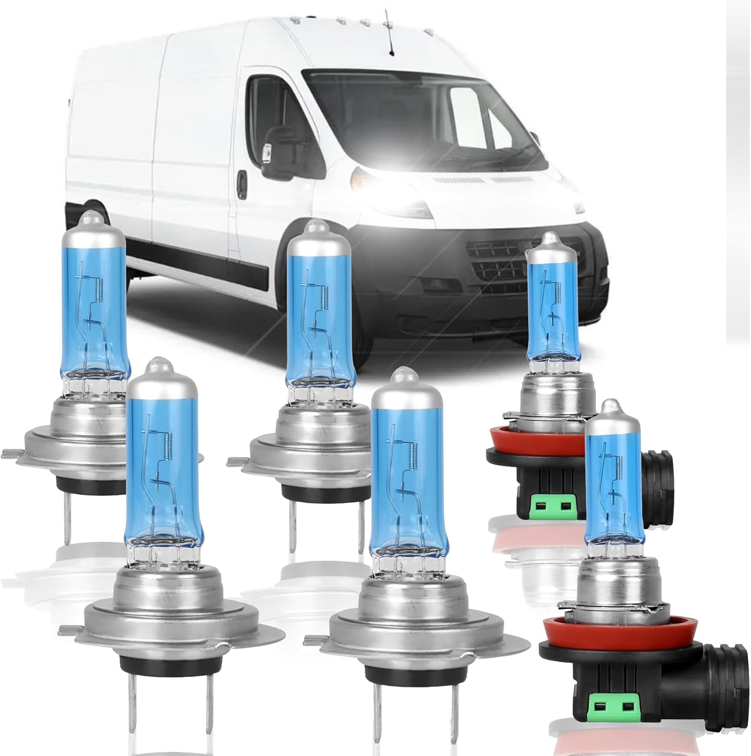 Fit for 2014-2022 Ram ProMaster 1500 2500 3500 High Performance Halogen Headlight Bulbs,H7 High Beam + H7 Low Beam + H11 Fog Light Replacement Bulb Kit,Pack of 6