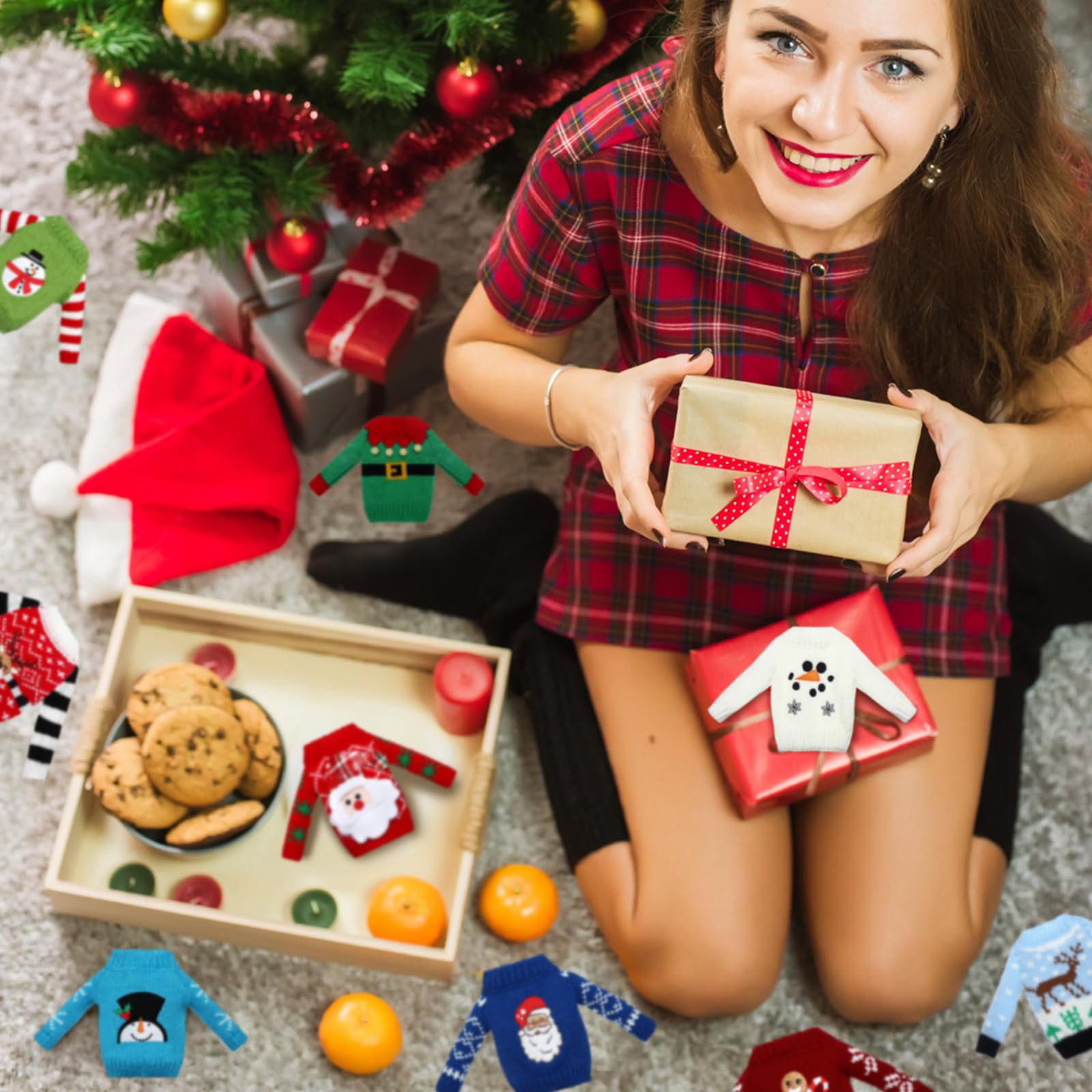 Juego de 9 piezas de accesorios de elfo de Navidad, ropa de elfo, suéter, ropa de punto, alce, árbol de Navidad, copo de nieve (estilo alce) 6