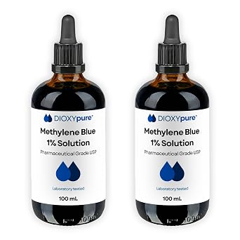 Methylene Blue   1% Solution   USP Pharmaceutical Grade   Certified Purity   99%   Laboratory Tested   Certified Quality   Ready to Use   2 x 100 ml Pack of 2