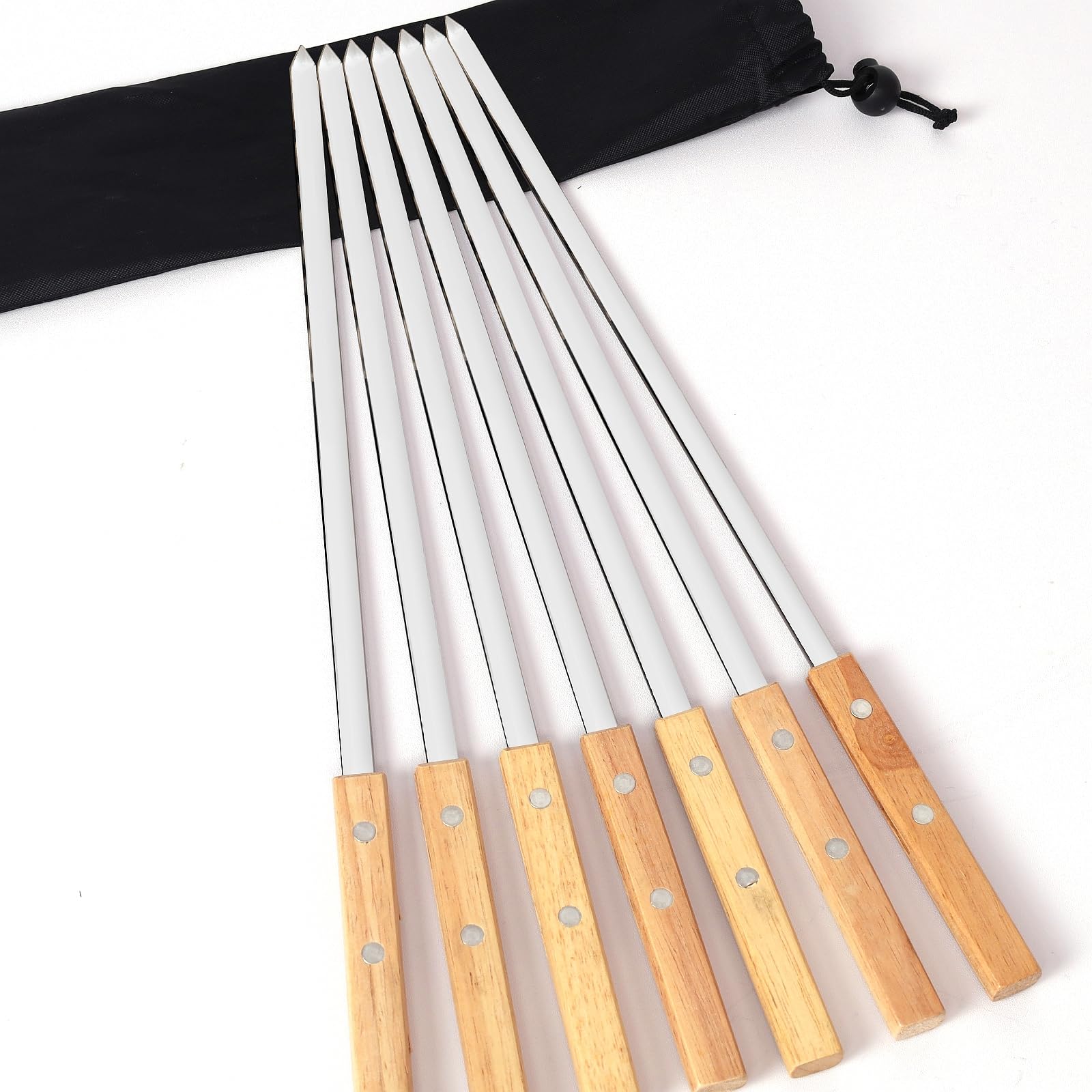Goutime adana spiesen voor kabobs, shish kebab houten spiesen om te grillen, metalen roestvrijstalen barbecue, brede kebab, set van 7 met zak (60cm lang, 2,5cm breed