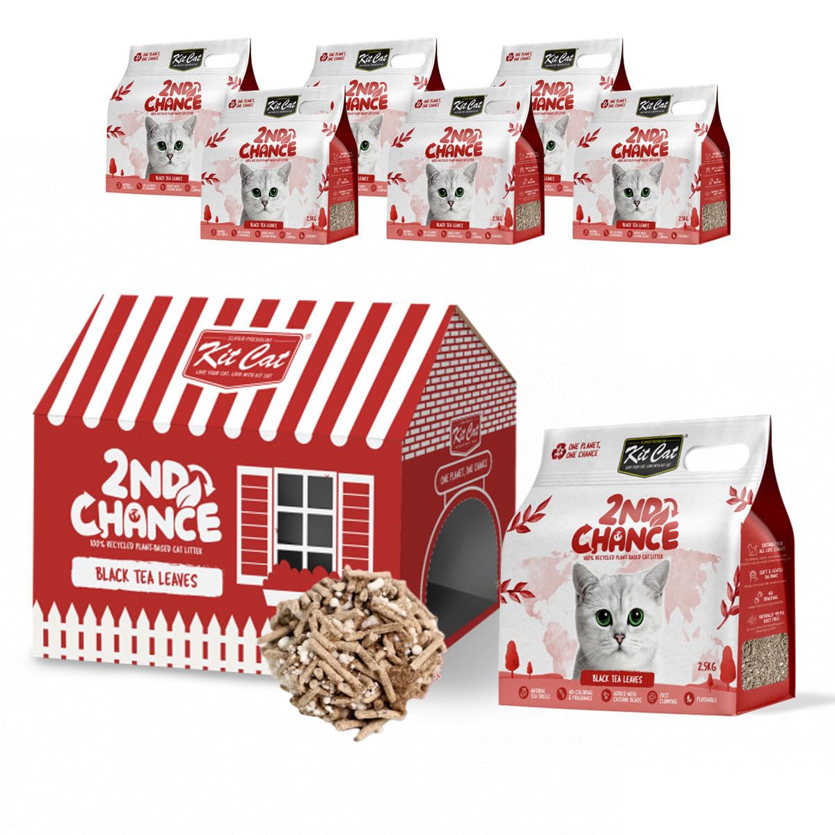 Kit Cat Arena, confezione da 6 foglie di tè nero, piselli e yuca, 2,5 kg