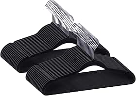 Kit 50 Cabides De Veludo Ultra Fino Antideslizante - Cores: Preto/Bege/Cinza (Preto)
