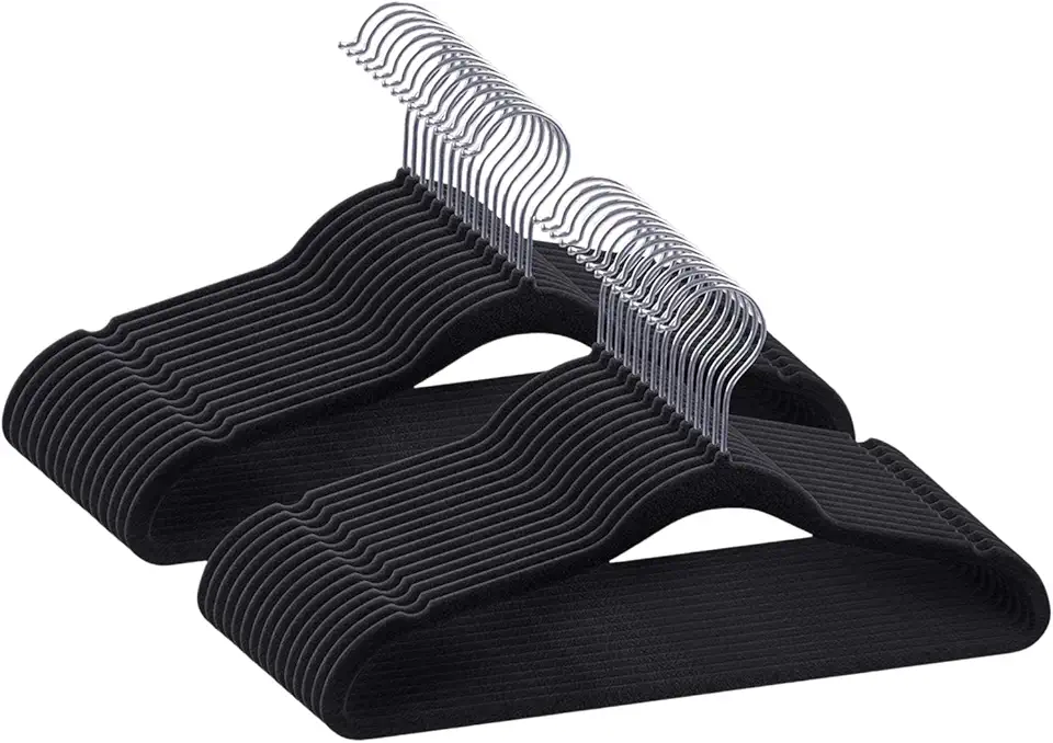 Kit 100 Cabide Veludo Slim Antideslizante Ultra Fino Cor:Preto