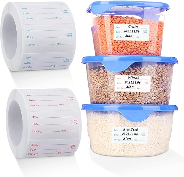1000 Pieces Dissolvable Food 2 Roll Food Storage Labels Self-Adhesive Date Labels for Food Containers Food Labels Stickers Labels Food Prep Canning Removable Freezer Food Labels