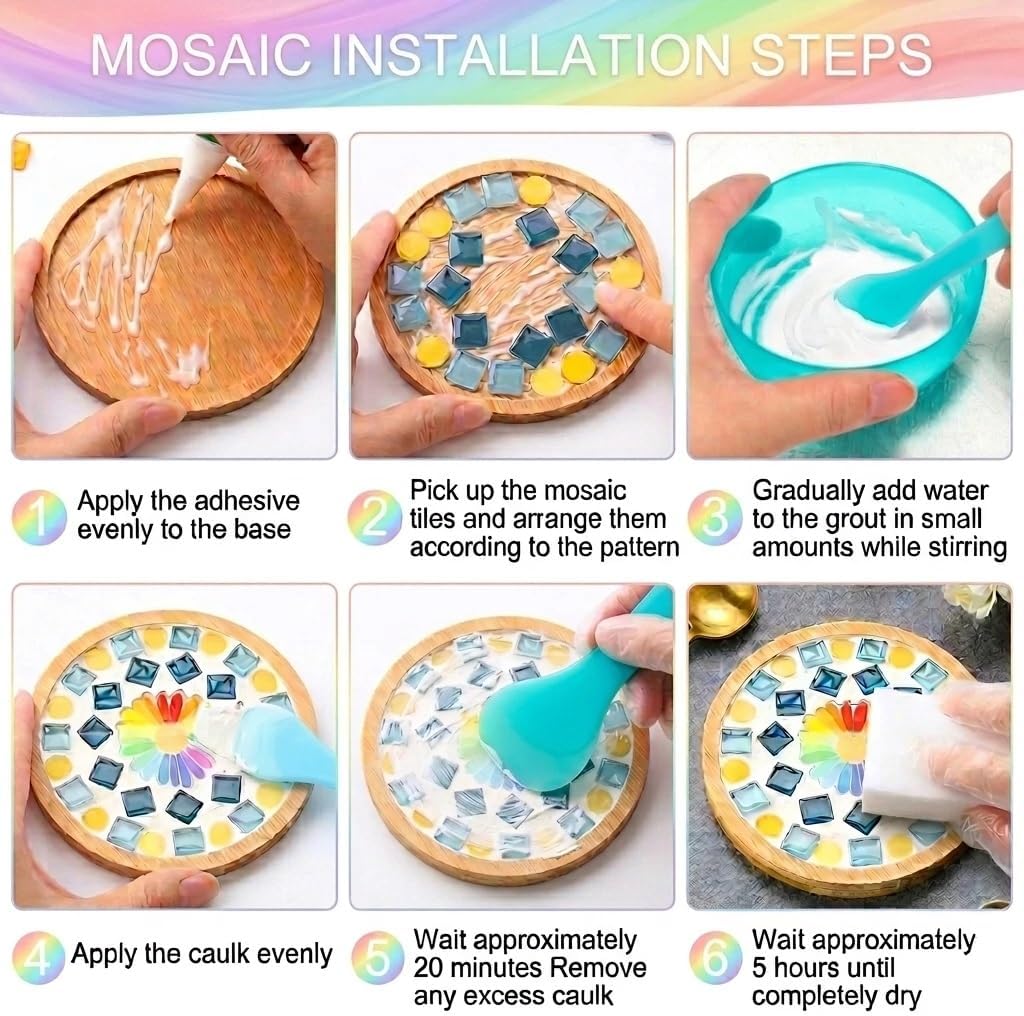 LANGIFT DIY Mosaic Coaster Making Kit for Adults & Beginners | Glass tiles and wooden bases. Grout included Set; family crafts, handmade gifts, Christmas ornaments, home decor