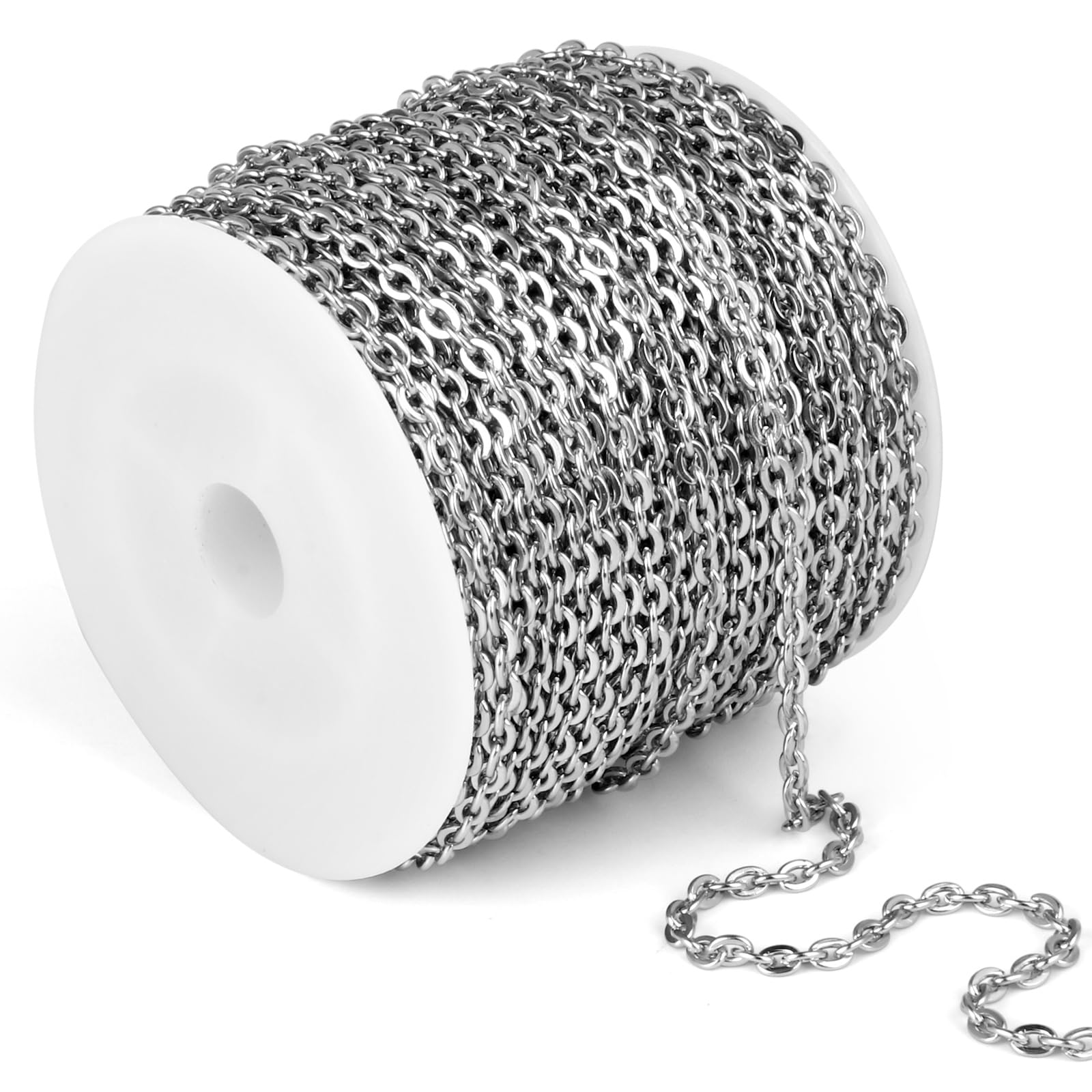 Łańcuszek ze stali nierdzewnej, 20 m, 2,5 mm, ze stali nierdzewnej 304, płaski łańcuszek, do produkcji biżuterii, rękodzieła, 20 m