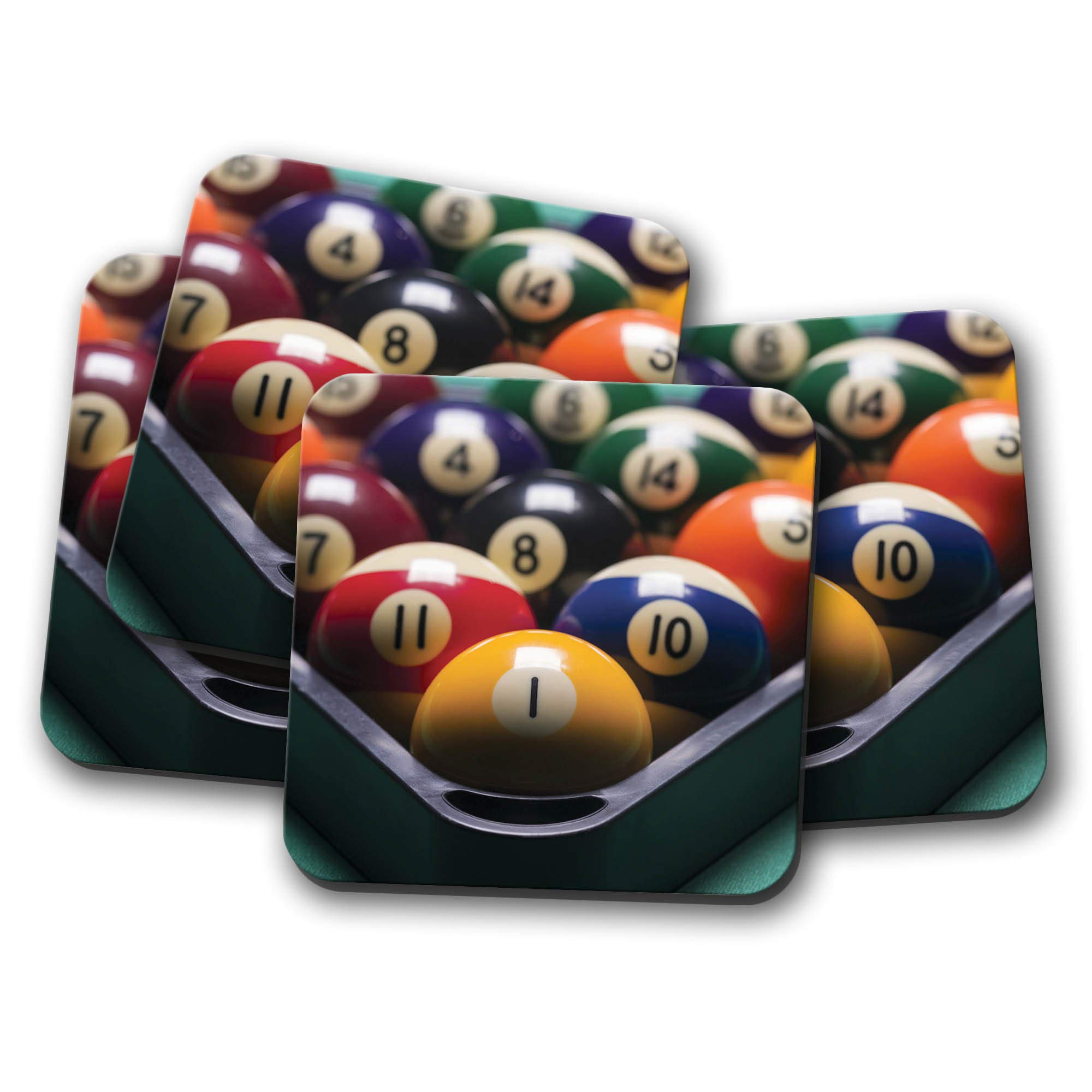 Destinationvinyl Multicolor 4 Set - Pool Balls Coaster - Snooker Dad Brother Father #8559