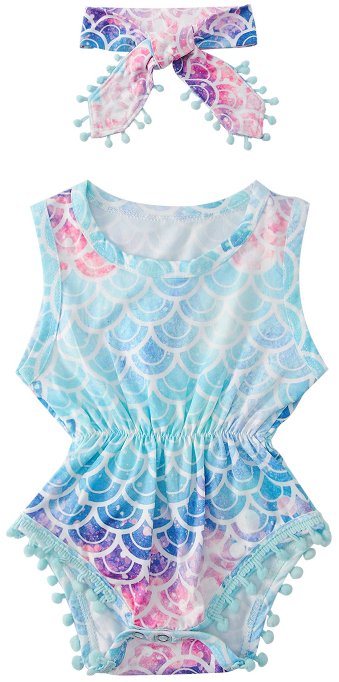 UNICOMIDEA Baby Girls Onesie Rompers Newborn Sleeveless One-Pieces Jumpsuits Pom Pom Onesie with Headband 0-24 Months