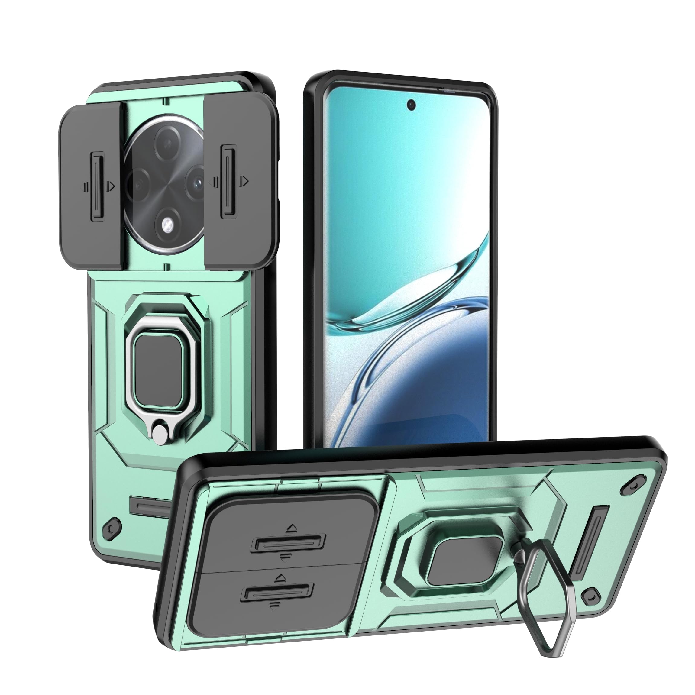Lustree Back Cover Shockproof Silicone Military Anti-Drop Case with 360° Metal Bracket and Sliding Camera Cover Case for Oppo F27 Pro Plus - Green (B0DCSN4PZC) Amazon Price History, Amazon Price Tracker