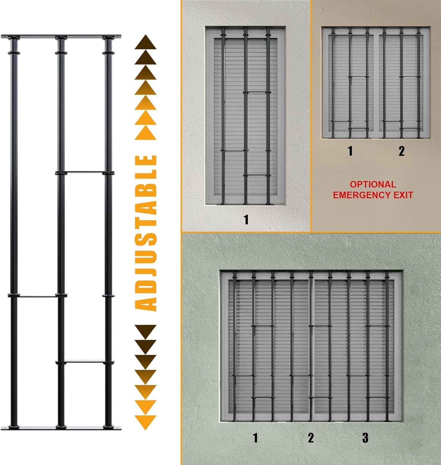 Window Bars - SWB | Adaptable Security Bars for Windows | Model A | Easy and Quick Installation | Adjustable Window protections | Modular System, Price is per 1 Module (Image Shows 3 modules).
