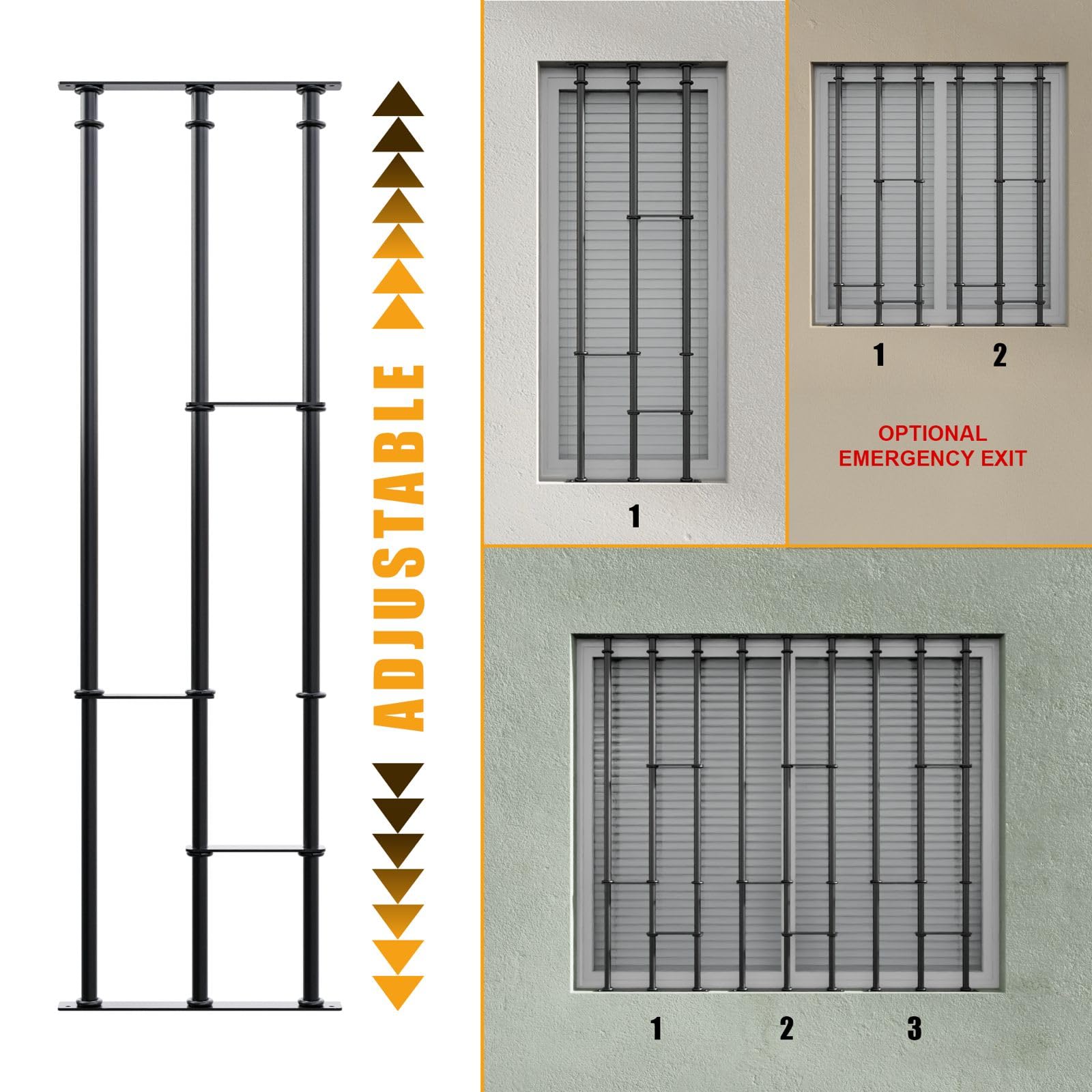 Window Bars - SWB | Adaptable Security Bars for Windows | Model A | Easy and Quick Installation | Adjustable Window protections | Modular System, Price is per 1 Module (Image Shows 3 modules).