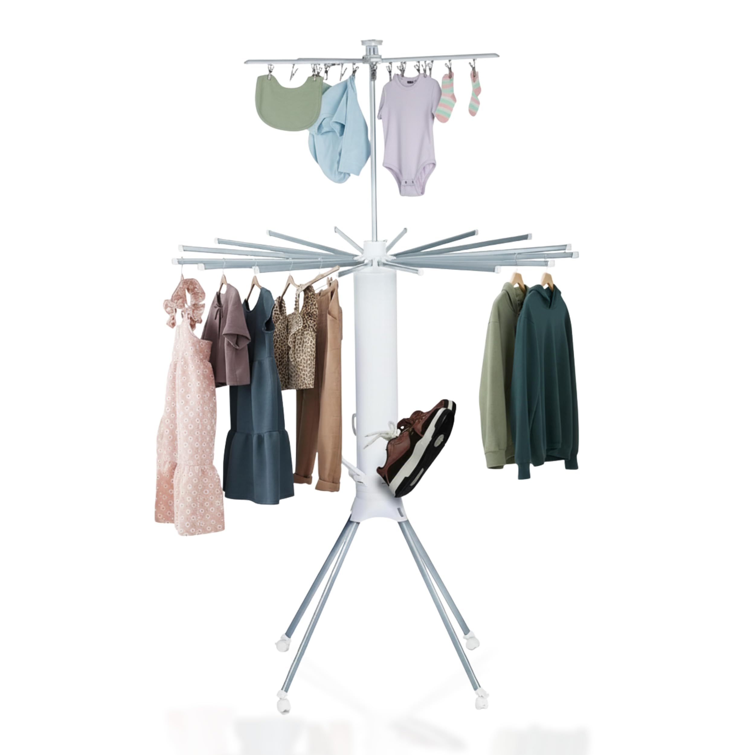 HAVAI Octopus Foldable Rotating Cloth Drying Rack | 360° Multi-Layer Laundry Stand with Lockable Wheels & Strong Load Capacity | Space-Saving Indoor/Outdoor Clothes Hanger for Home Balcony (White)-picture-29