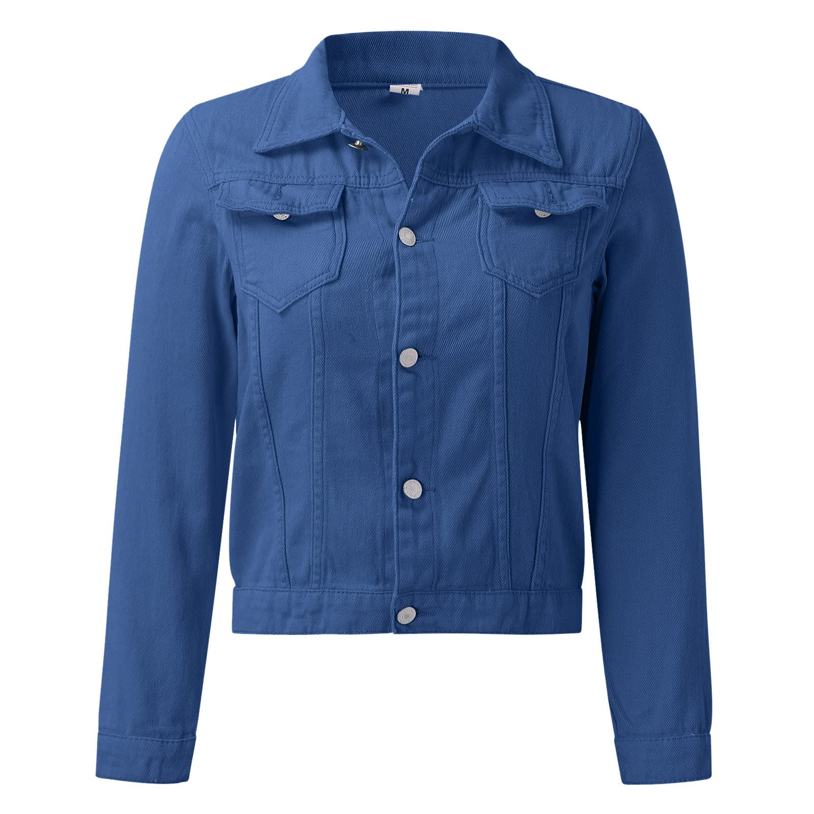Générique Veste en coton denim boutonné de couleur unie pour femmes avec poches Veste en jean Manteau Jacket Homme Sans Manches