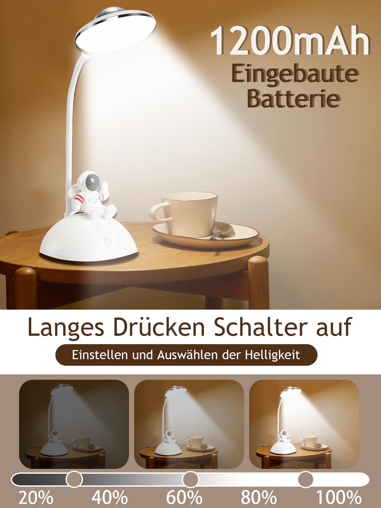 Lampada Bambini Wlevzzor A Girasole - Ricaricabile USB Touch Con Portapenne - Luce Dimmerabile 350 Lm - 3000K-5000K - Gialla - 2