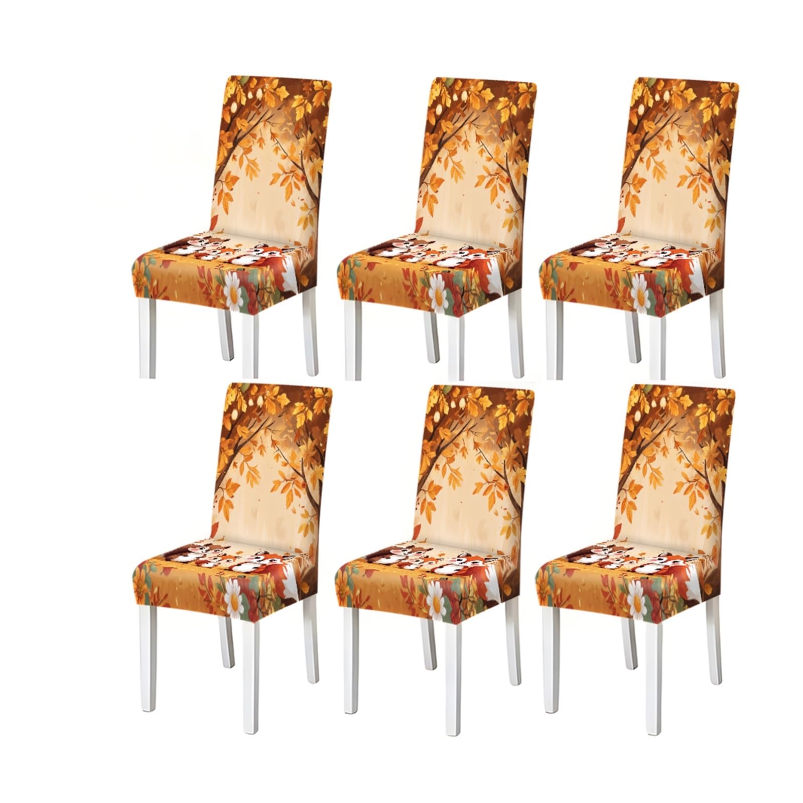 BOSUYBN Autumn Fox & Leaves Print Stretch Dining Chair Covers, Set Of 2/4/6 Furniture Protectors for Home Dining Room(6PCSChair cover)