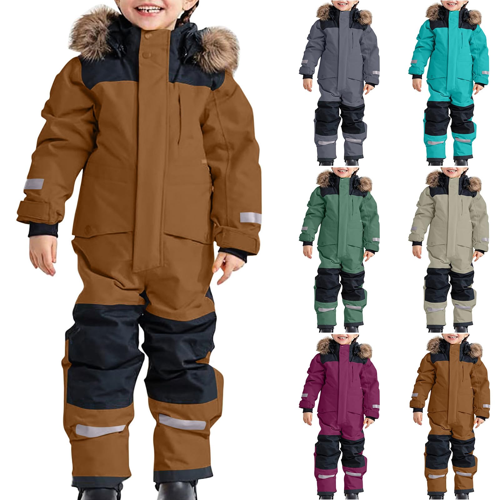 Kinder Schneeanzug Skioverall wasserdichte Winddicht mit Kapuze Dicke Warm Outdoor Winterbekleidung