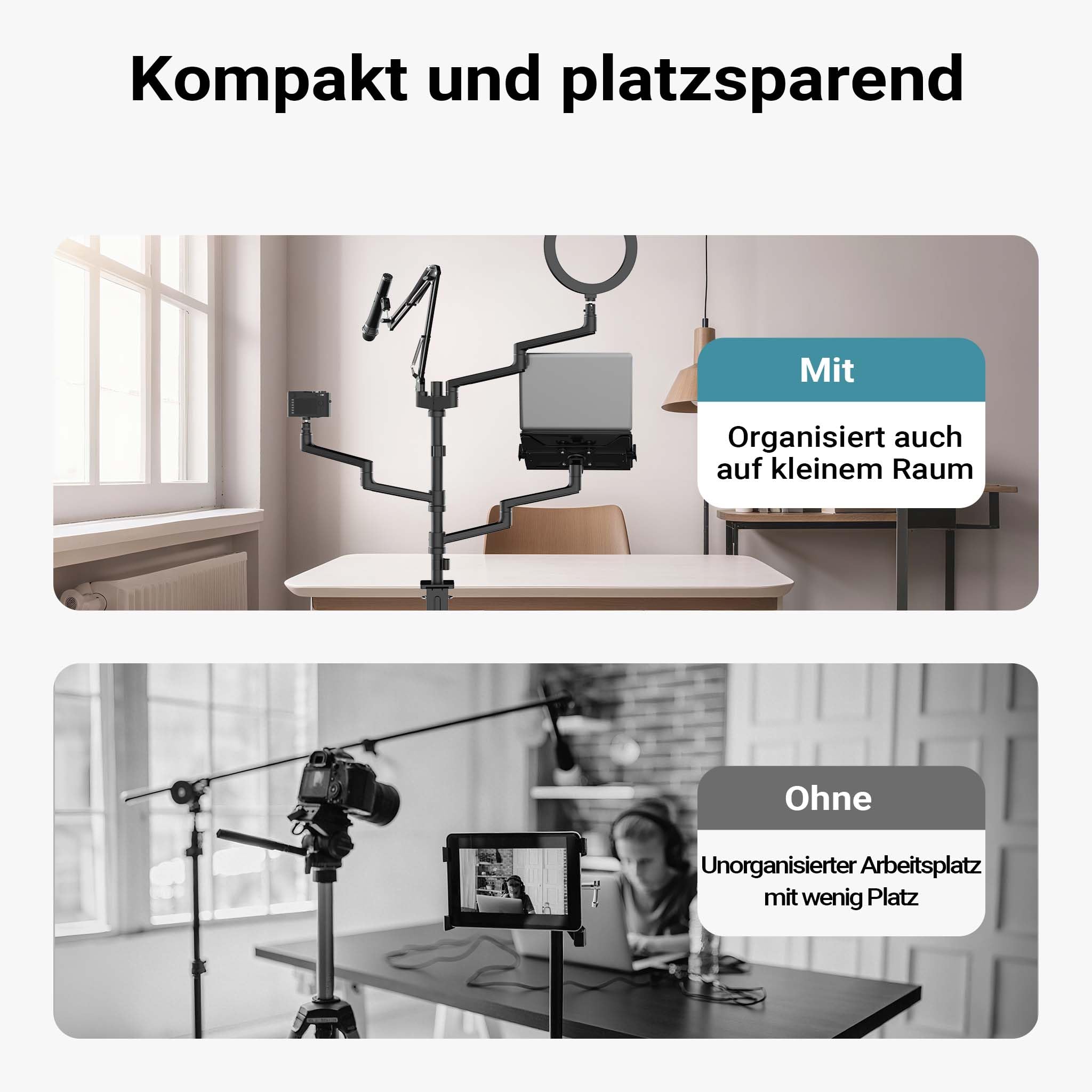 Wiltec 4 in 1 Tischstativ, Multifunktionales Kamera Stativ mit Tischklemme, Ringlicht mit Stativ 3 Farbmodi, Mobile Halterung für Streaming Setup