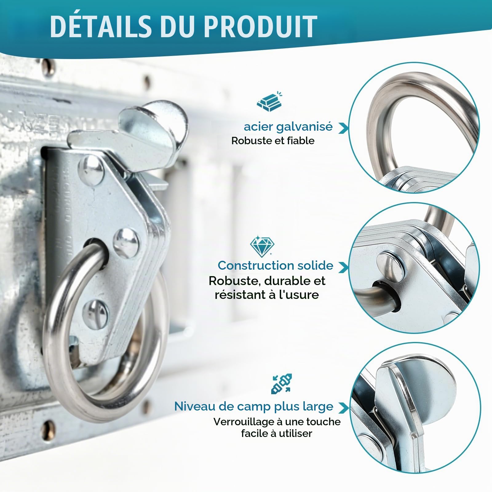 EXLECO 10 pièces de sangles de chargement combi pour remorques, rails E de 61 mm, accessoires de fixation de charge, embouts de fixation avec anneau de φ39 mm, ancres de charge haute performance, pour